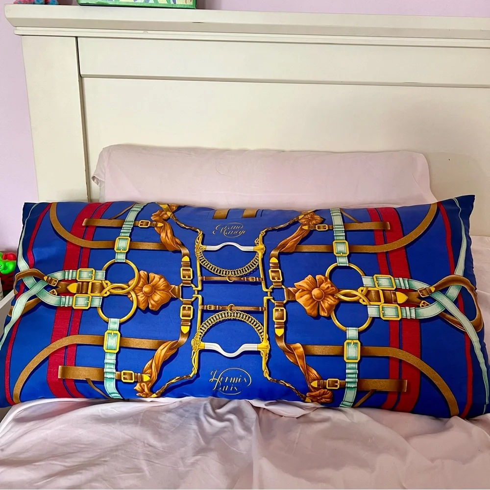 VINTAGE HERMES FRANCE LARGE OVERSIZED SILK CUSTOM MADE PILLOW ONE OF A KIND